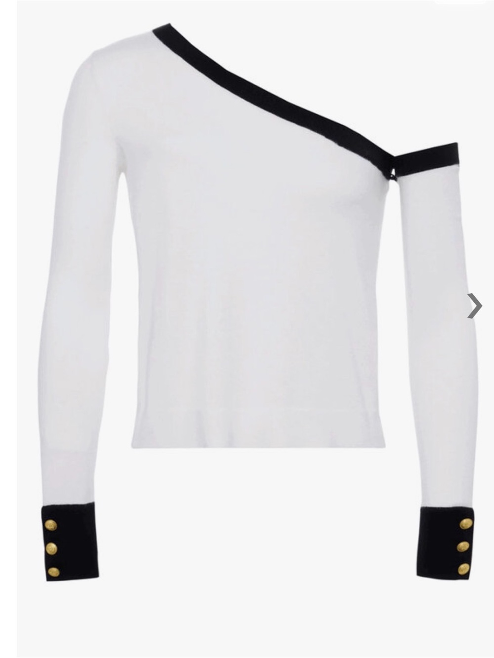L'AGENCE White One-Shoulder Knit Sweater with Black Trim